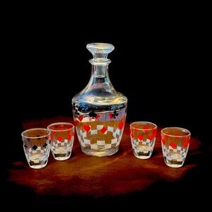 1950s/60s Luminarc French Liquor Decanter Set. Playing Card Motifs.